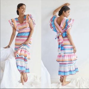 Anthropologie Plenty by Tracy Reese Rainbow Stripe Flutter Sleeve Dress